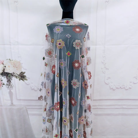 Mesh fabric different shape polychromatic pattern symmetrical three-color wave lace edge lace fabric